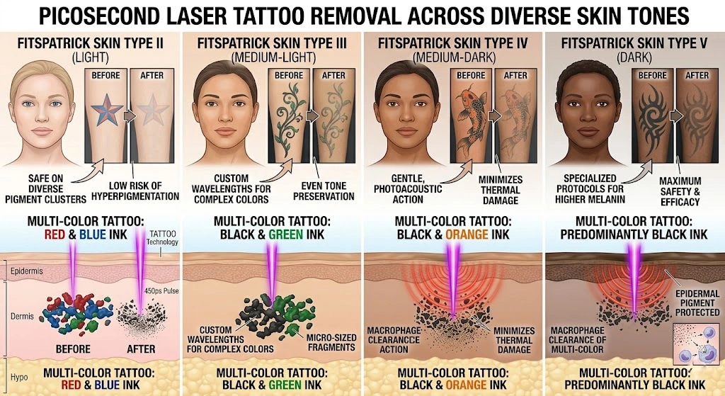 Tattoo removal results on different skin tones with PicoWay laser