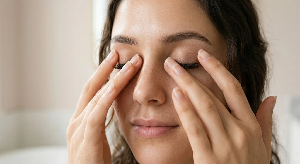 Gentle eyelid massage to stimulate circulation
