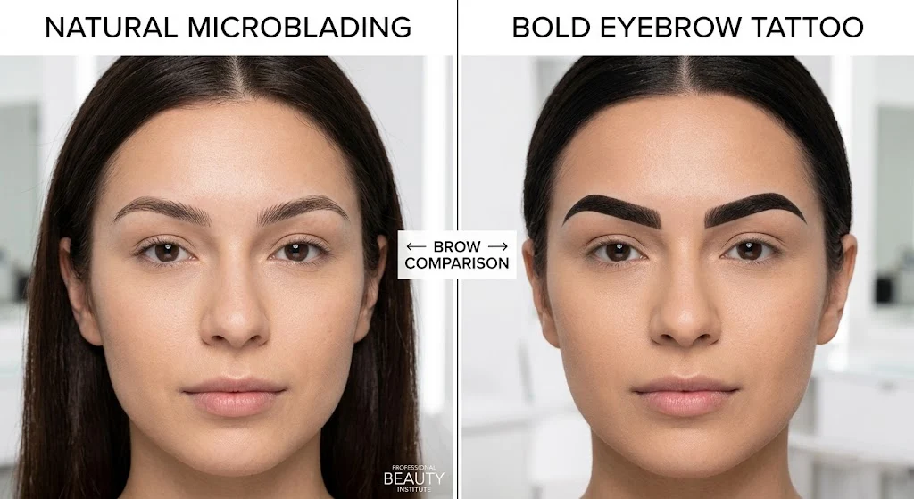 Microblading versus eyebrow tattoo visual comparison