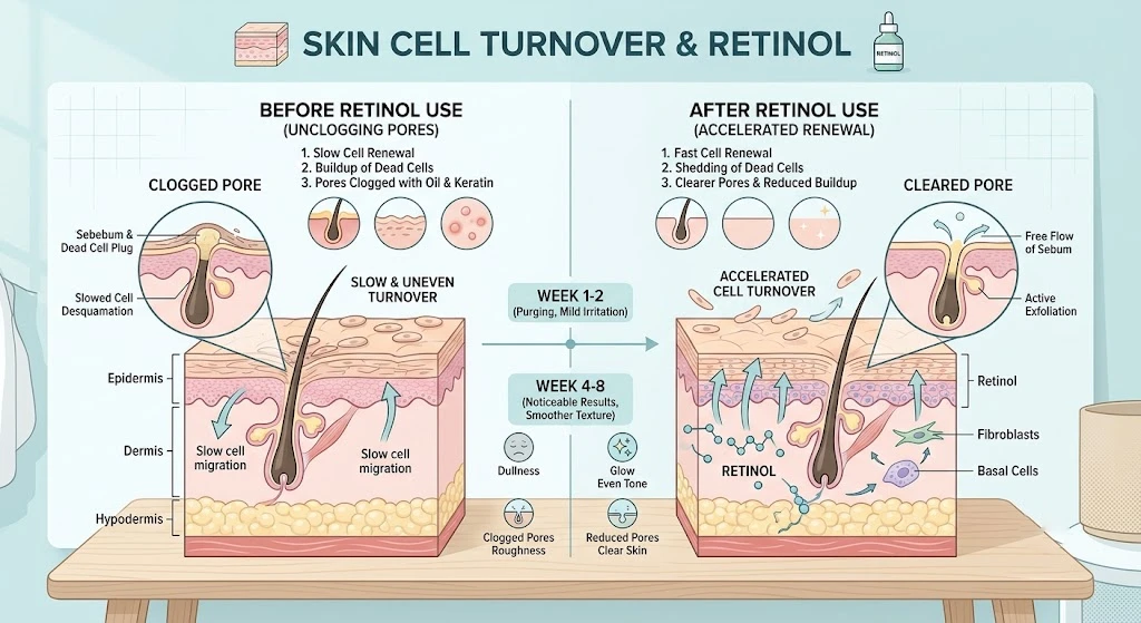 How retinol speeds up skin cell turnover