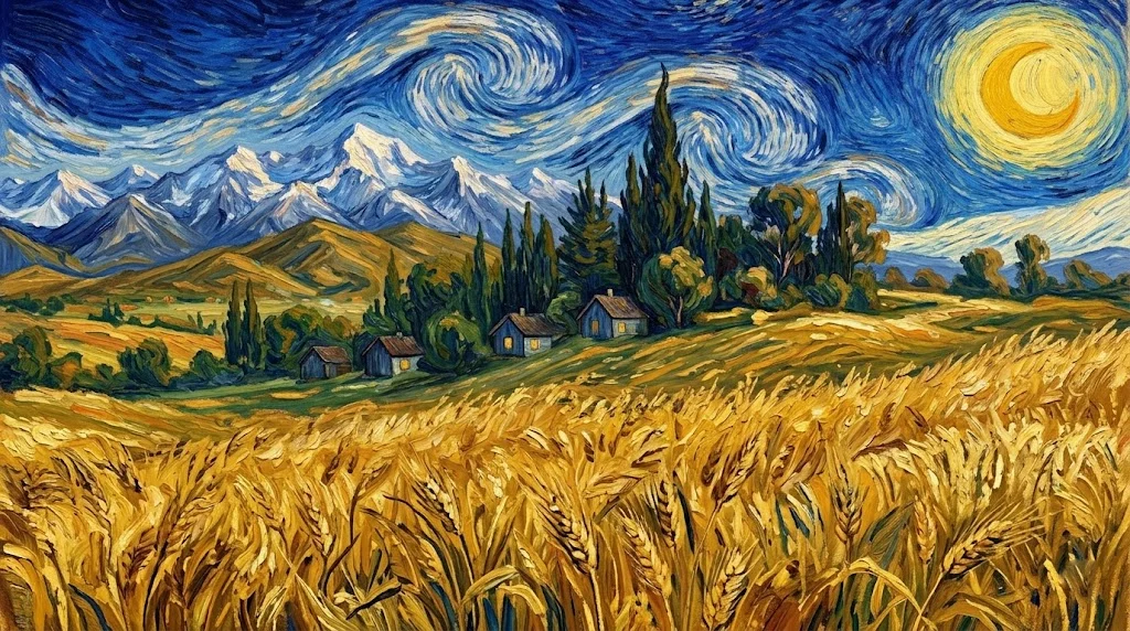 Wheat Field With Cypresses