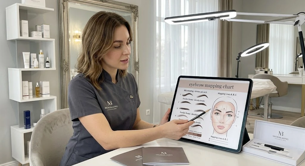 Beauty consultation for brow lamination and microblading