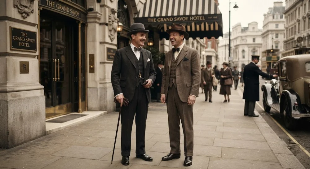 Formal three-piece suits popular in the 1920s.