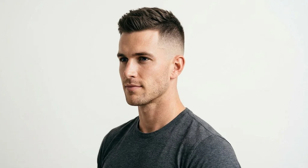 Military-style high and tight fade haircut.