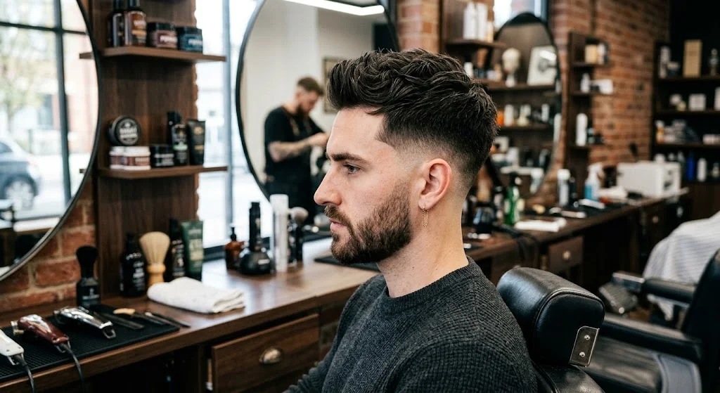Man wearing a classic low fade haircut.