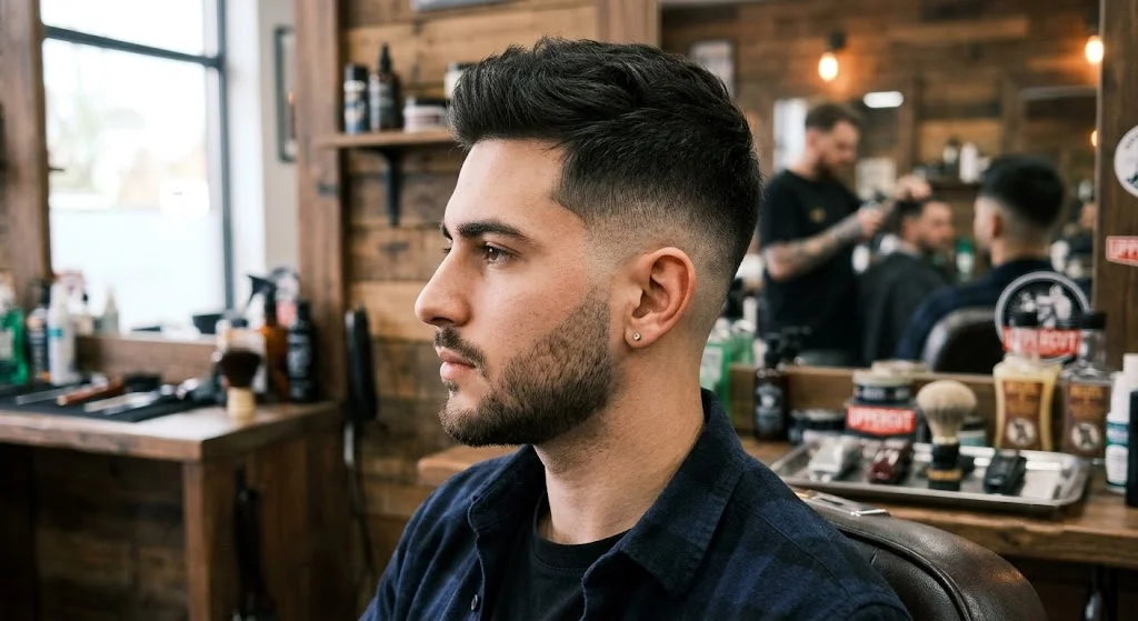 Close-up of a shadow fade haircut with soft blending.