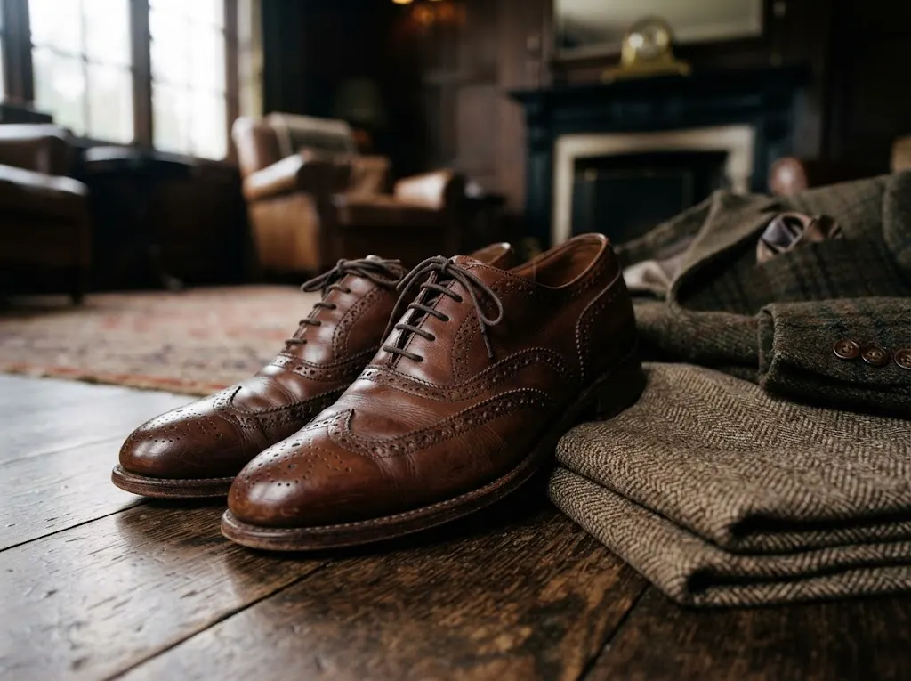 Brown 1920s brogue shoes with decorative perforations