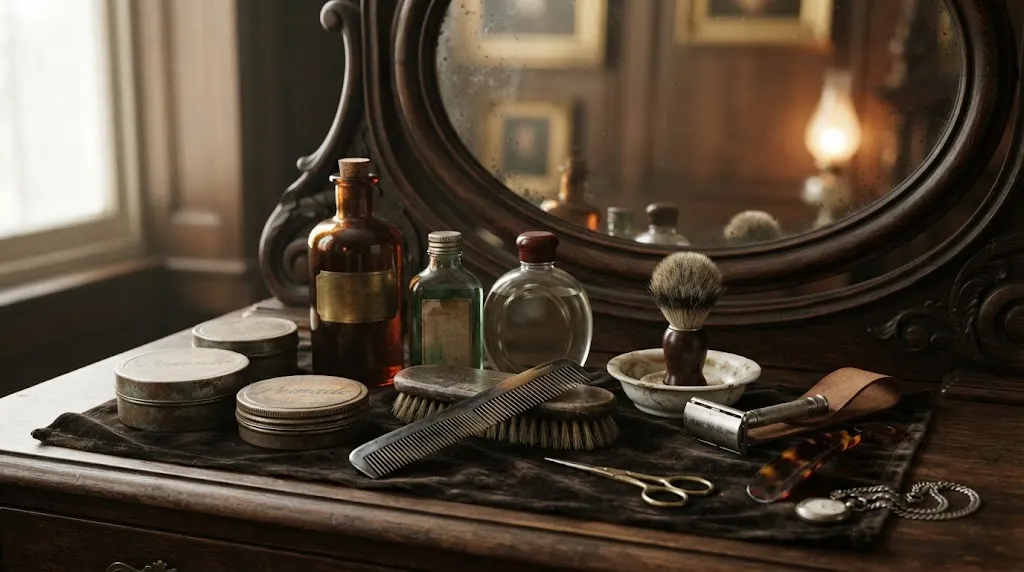 Vintage 1920s pomade, brilliantine, and hair tonic grooming products