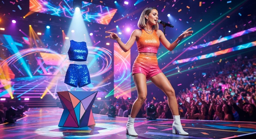 Colorful ombré crop top and shorts inspired by bold modern concert fashion