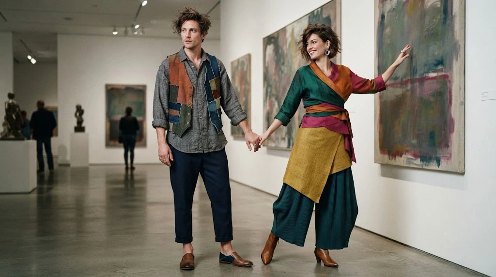 Artsy clothing style with creative layered outfits