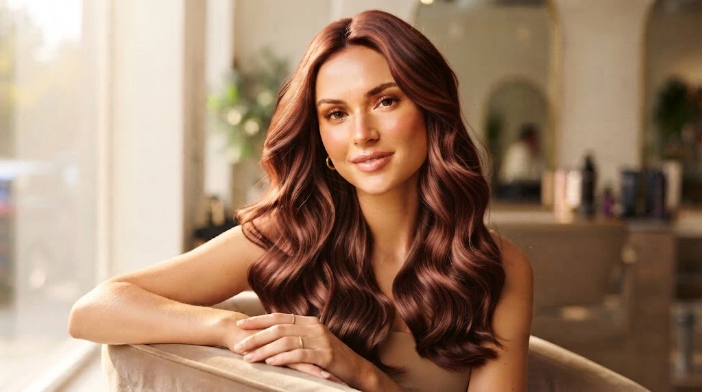 Deep auburn hair with warm red and brown tones
