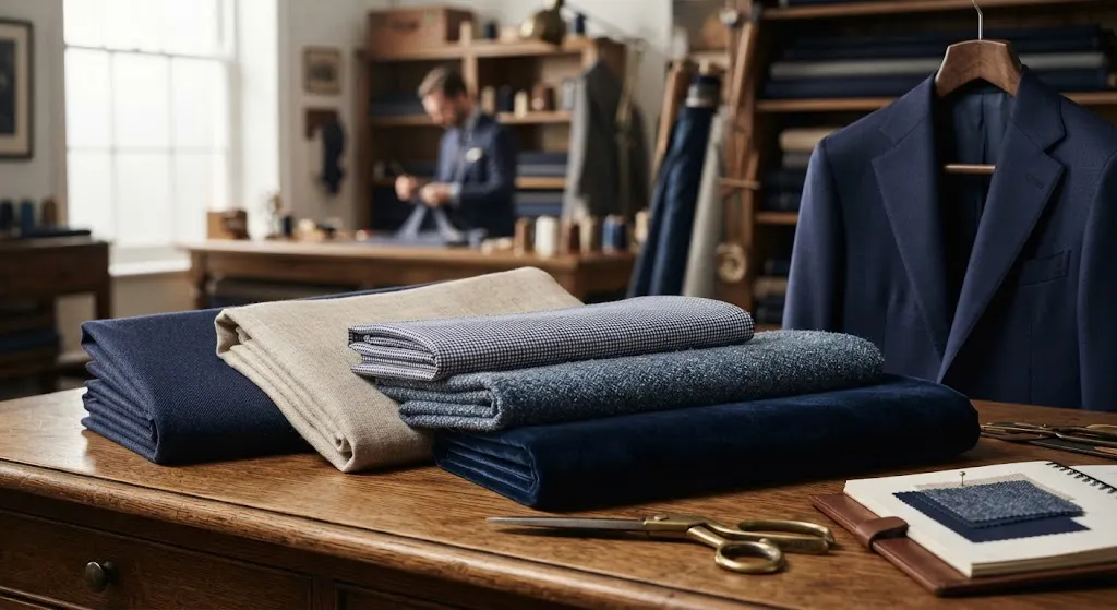 Wool linen cotton tweed and velvet fabrics for men's cocktail attire
