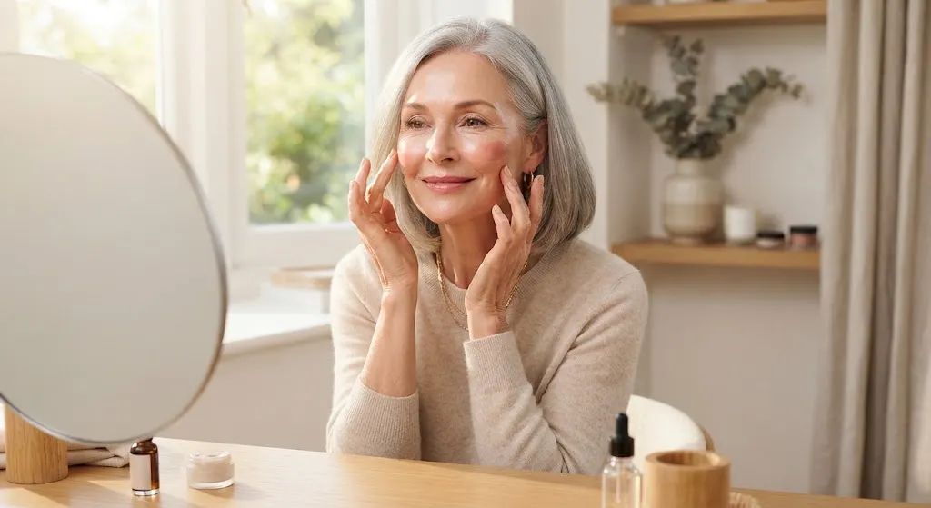 Minimal cream makeup routine for mature women