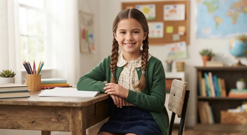 Braided pigtails hairstyle for school