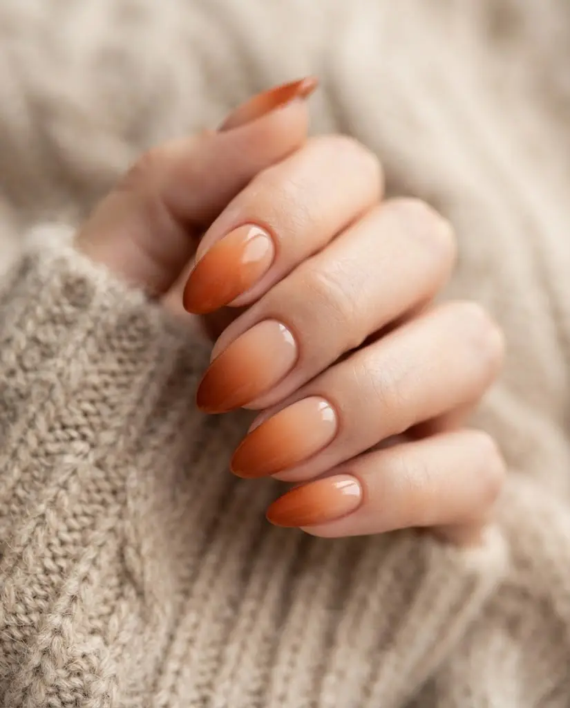 Burnt orange to nude fall ombre nails