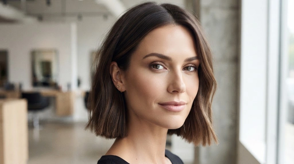 Classic jaw-length bob haircut for an oblong face