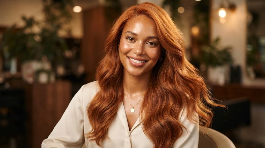 Rich copper hair on warm skin