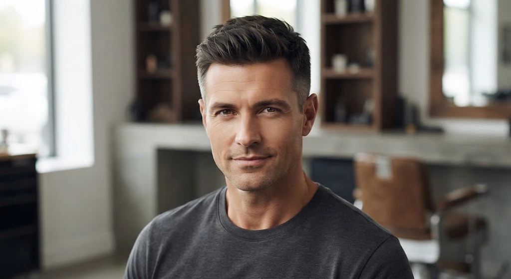 Classic crew cut for men with thick hair