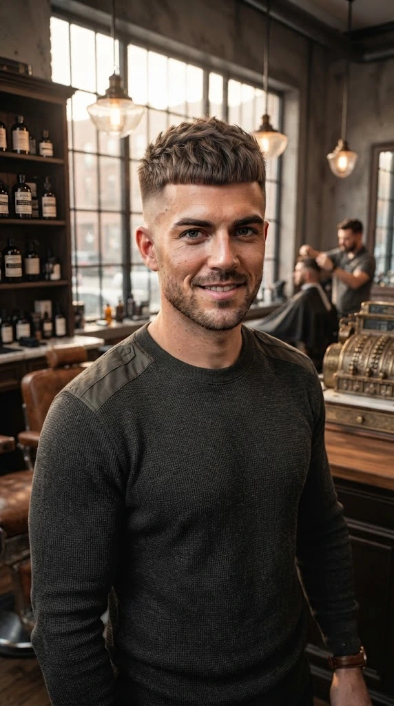 Cropped bang military haircut