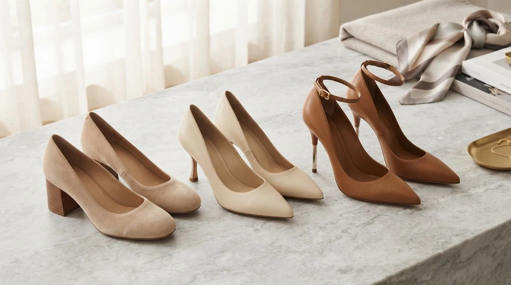 Low block heels, mid-height heels, and high stilettos