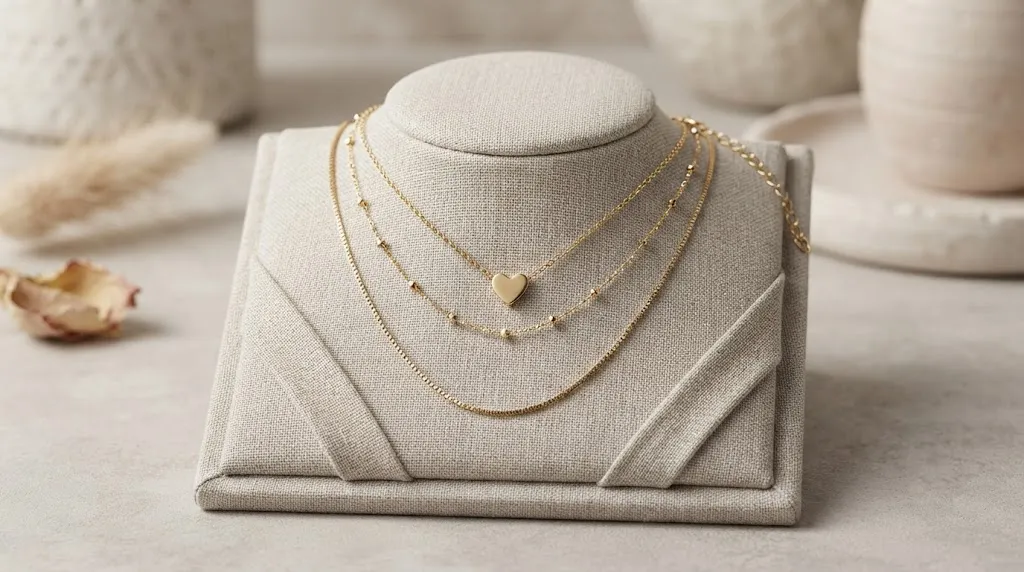 Layered gold Ellis necklaces with heart charm