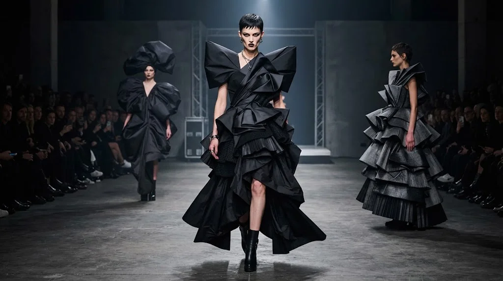 Avant-garde fashion designs with exaggerated and experimental silhouettes