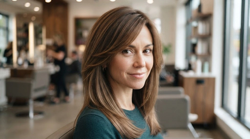 Face-framing layers around the cheekbones for an oblong face