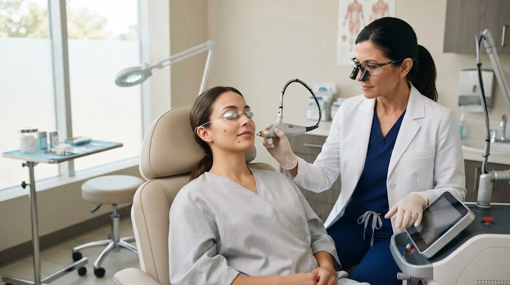 Laser treatment for a small flat facial mole