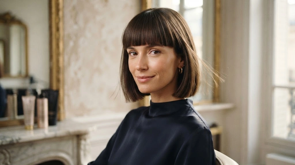 French bob with blunt fringe for an oblong face