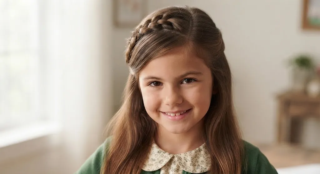 Simple front side braid hairstyle for school