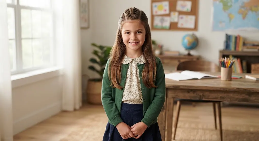 Half-up half-down braided hairstyle for school