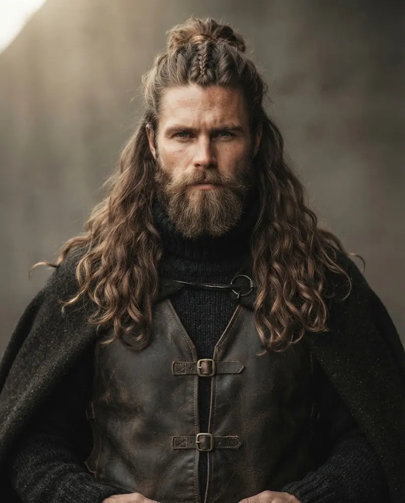 Viking half-up hairstyle with a small braid