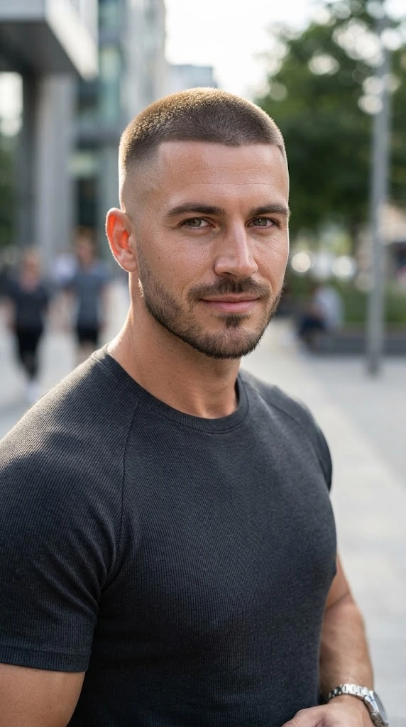 High fade buzz cut hairstyle