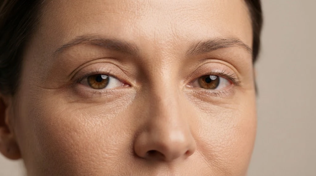 Close-up example of naturally hooded eyelids