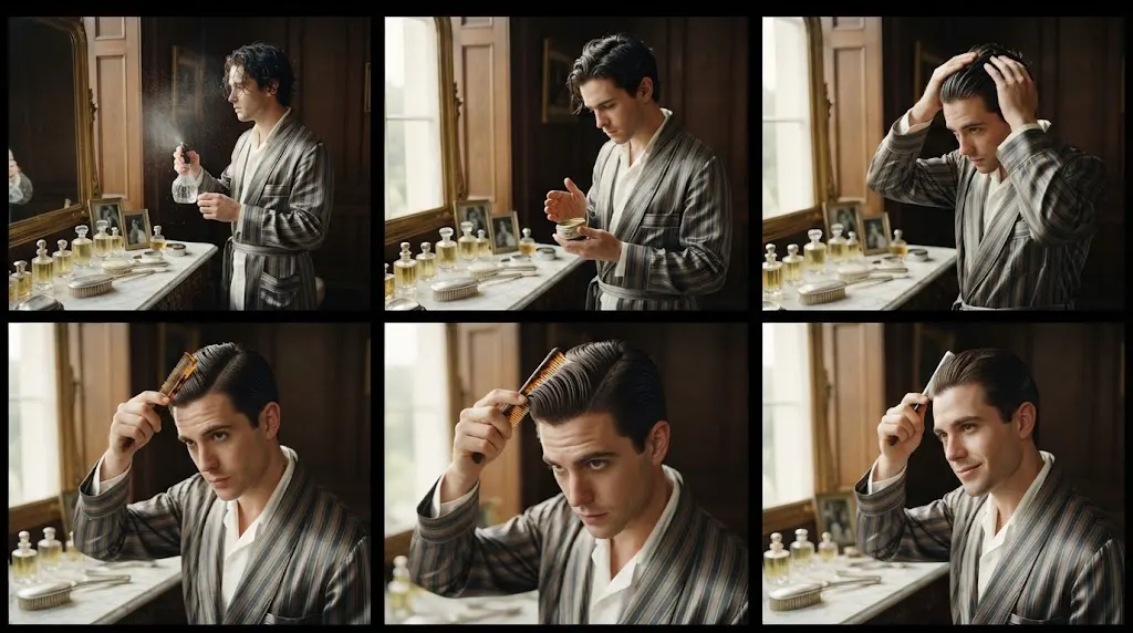 Steps for styling a classic 1920s men’s side-part hairstyle