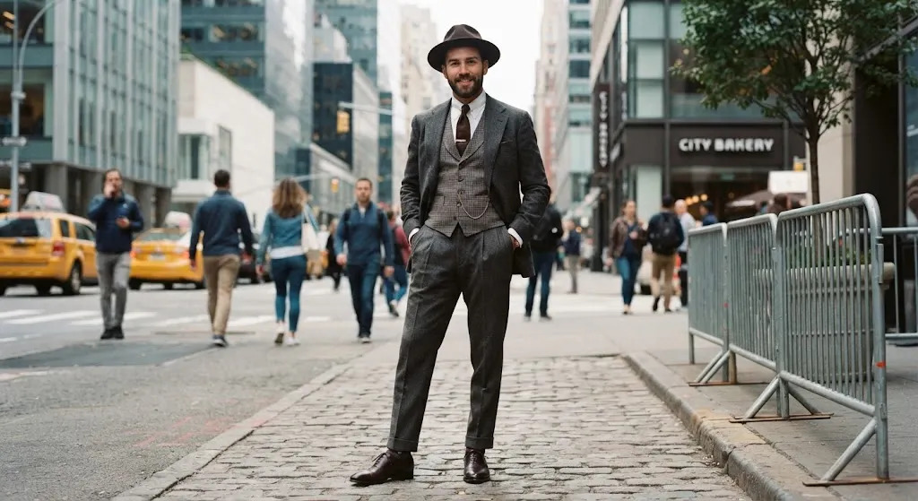 Modern man wearing a sophisticated 1920s-inspired outfit