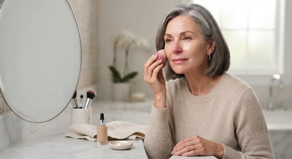 Applying buildable foundation for fuller coverage on mature skin