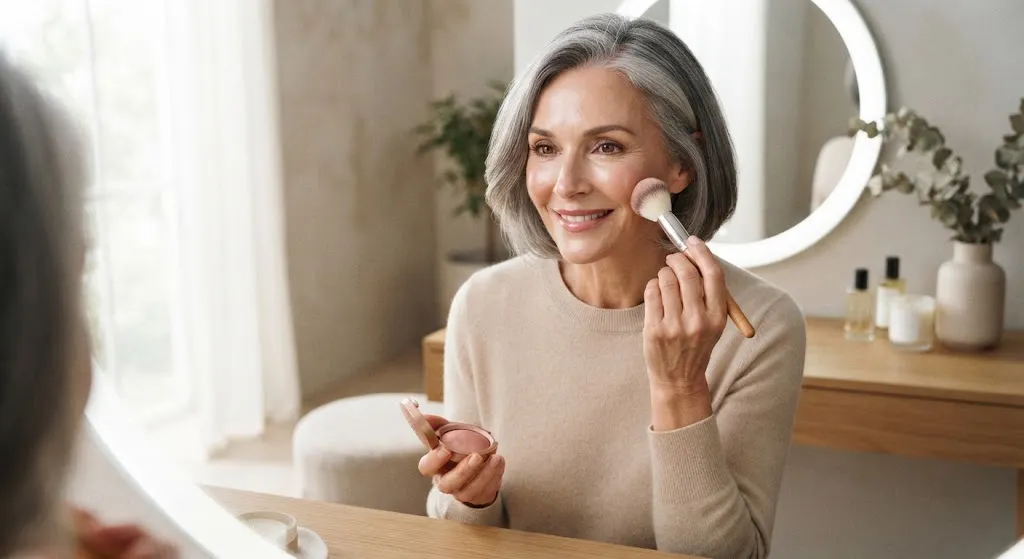 Mature woman wearing radiant baked makeup for everyday beauty