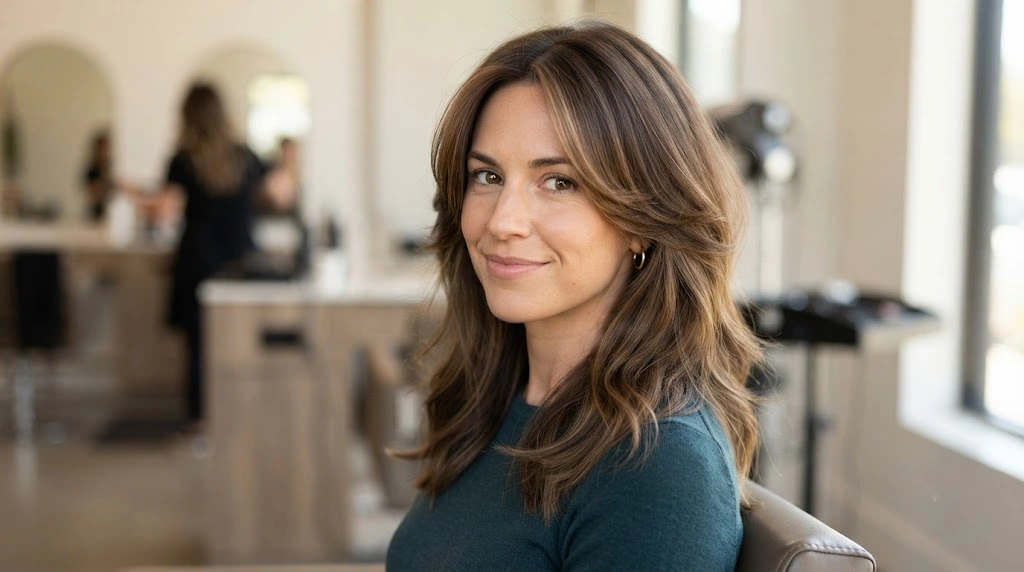 Layered haircut with cheekbone-framing layers for an oblong face