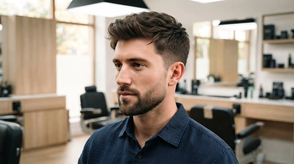 Low textured quiff hairstyle for an oblong face
