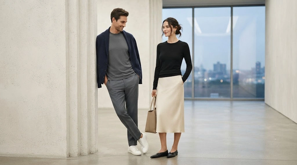 Minimal clothing style with simple neutral outfits