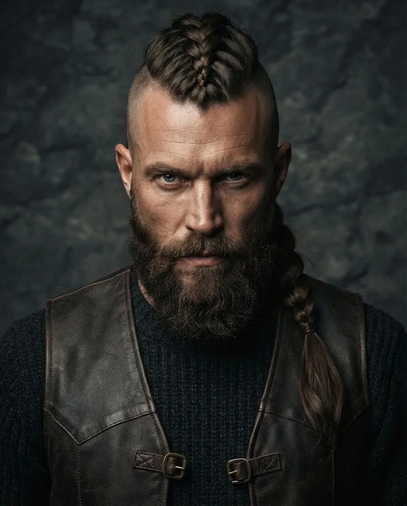 Viking mohawk braid with shaved sides