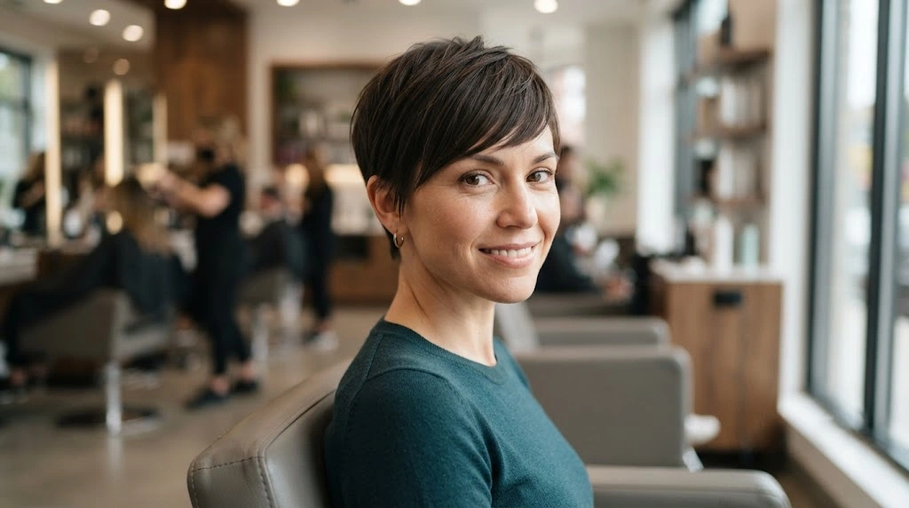 Side-swept pixie haircut for an oblong face