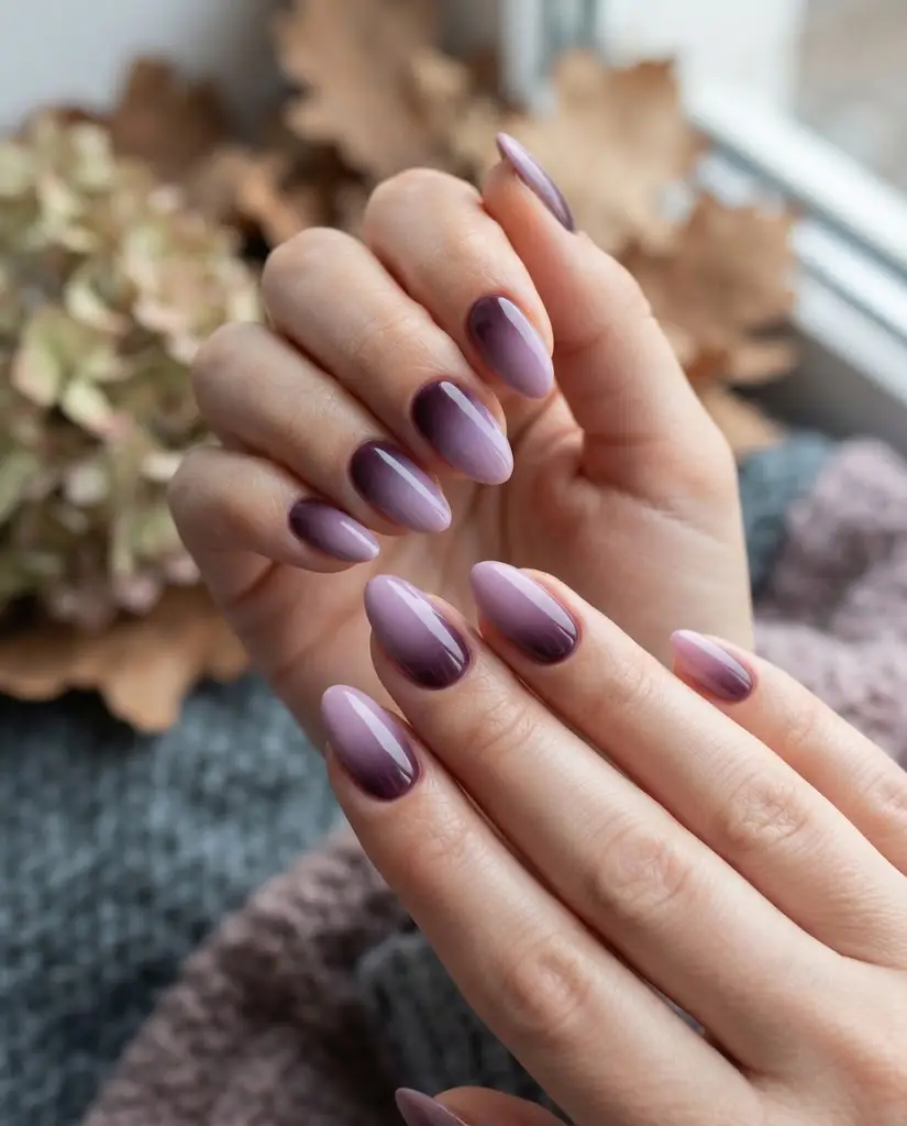 Plum to lavender mauve fall ombre nails