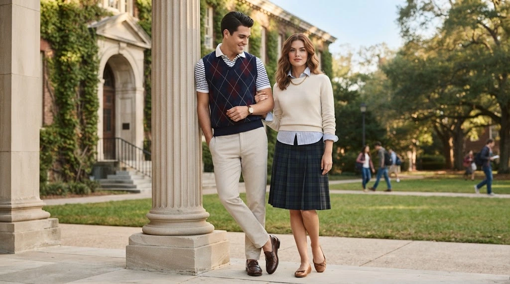 Preppy clothing style with polo shirts sweaters and tailored pieces