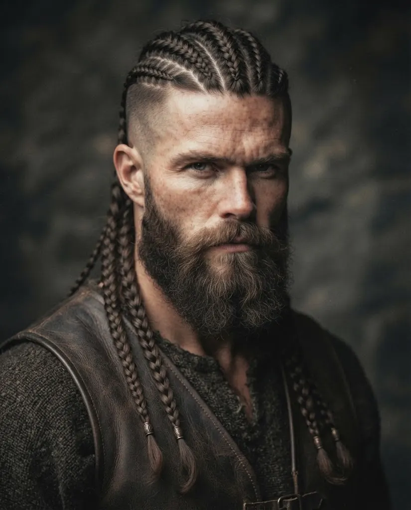 Ragnar-inspired Viking braids with faded sides