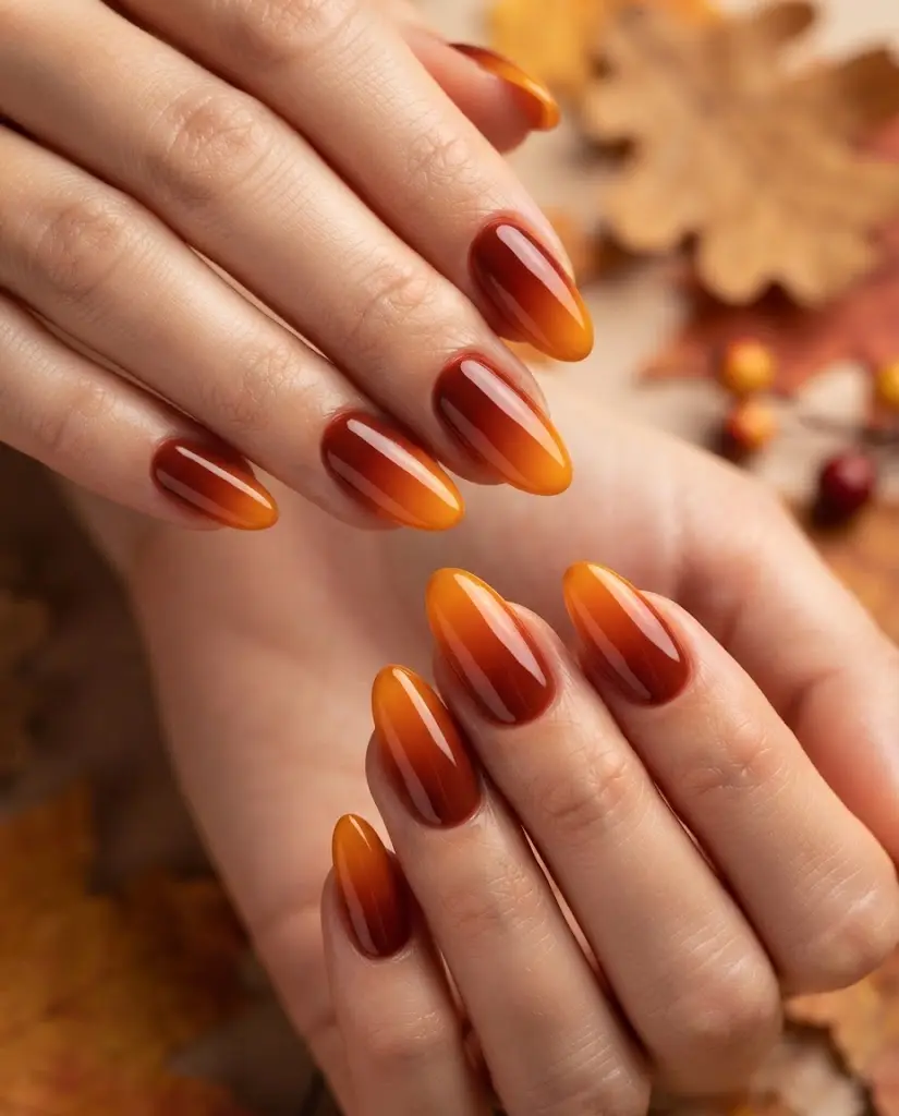 Rust red to amber fall ombre nails