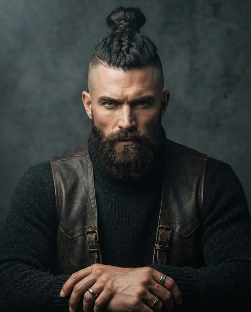Viking top knot with shaved sides