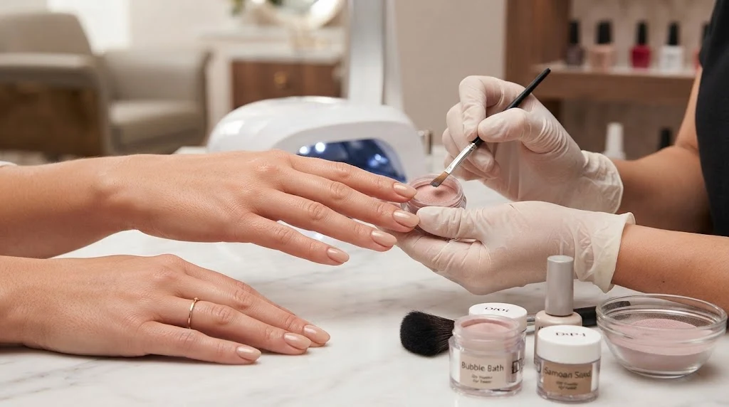 Shellac and dip powder nail treatments at a salon