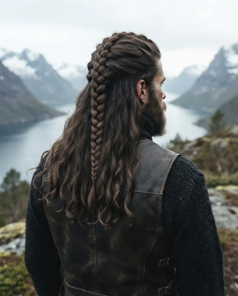 Single back braid Viking hairstyle for men